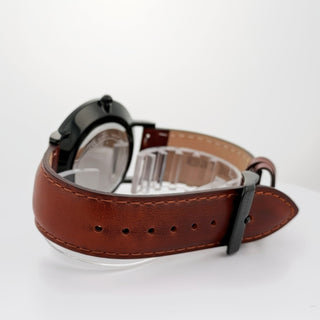 Alfred Sung Metropolitan Date Black Dial & Case Leather strap watch