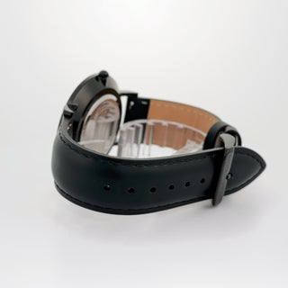 Alfred Sung Metropolitan Date Blue Dial Silver Case Black Leather strap watch