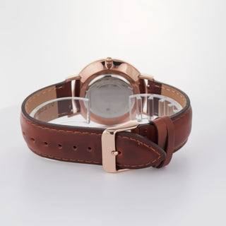 Alfred Sung Metropolitan Date White Dial Rosegold Case Brown Leather Strap watch