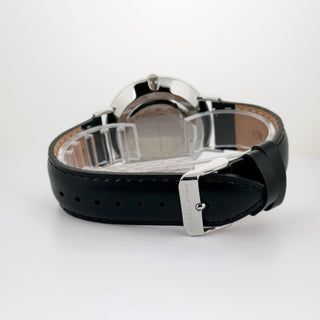 Alfred Sung Metropolitan Date Black Dial Silver Case Leather strap watch