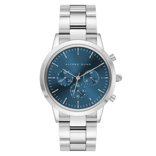 Alfred Sung Chronograph Blue Sunray Dial Silver Bracelet Men's watch