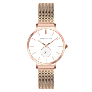 Alfred Sung Serenity Sunray White Dial Rosegold Bracelet Ladies watch