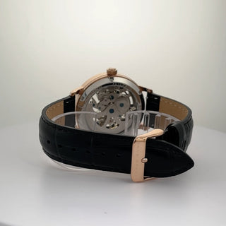 Alfred Sung Automatic III Black Skeleton Dial Black Leather Strap Men's watch