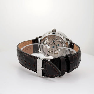 Alfred Sung Automatic III White Skeleton Dial Brown Leather Strap Men's watch