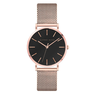 Alfred Sung Muse Black Dial Rosegold Bracelet Ladies watch