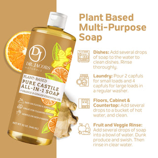 Orange & Ginger All in 1 Castile Soap - Thin Formula