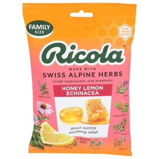 Ricola Natural Cough Drops Family Size, Honey Lemon Flavor with Echinacea, 45 count, CASE of 6