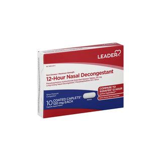 Leader Nasal Decongestant 12 hr 120 mg Extended-Release Caplets 10 Count