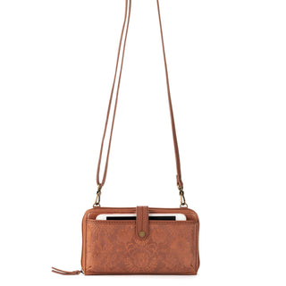 Iris Smartphone Wallet - Leather - Tobacco Floral Embossed