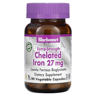 Bluebonnet Extra Strength Chelated Iron, 27 Mg, 90 Vegetable Capsules