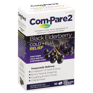 Com-Pare2 Cold + Flu Relief Fast Dissolve Tablets - Black Elderberry - 30ct