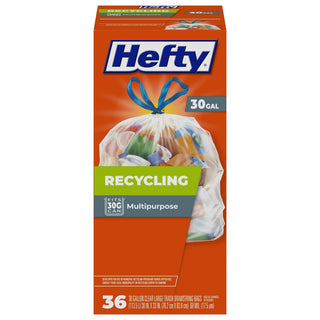 Hefty 30 Gallon Multipurpose Recycling Clear Large Trash Drawstring Bags