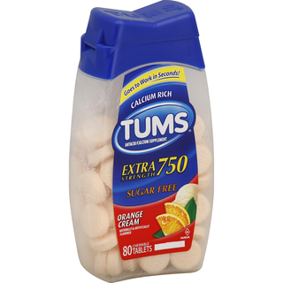 Tums Extra Strength 750 Antacid/Calcium Supplement Chewable Tablets Orange Cream