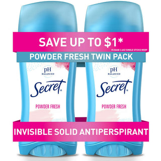 Secret Invisible Solid Antiperspirant And Deodorant, Powder Fresh, Twin Pack, 2.6 Oz. Each