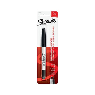 Sharpie 2 In 1 Permanent Marker, Black, Fine & Ultra Fine, Twin Tip