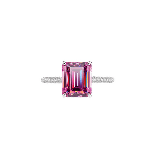 3.0ct Pink Moissanite Emerald Cut Hidden Halo Ring