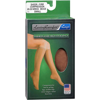 Loving Comfort Legs Fashion Knee High Stockings Firm Compression Beige Small