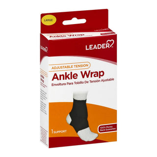 Leader Health Care Ankle Wrap, Adjustable Tension, Large