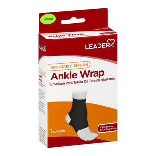 Leader Health Care Adjustable Tension Ankle Wrap Black, Medium