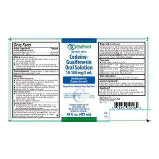 Method Pharmaceuticals Codeine Guaifenesin Oral Solution 10-100 Mg Antitussive Expectorant, 16 Oz