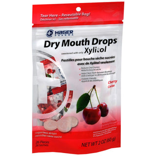 Hager Dry Mouth Sugar-Free Drops, Cherry Flavor - 26 Count Lozenges