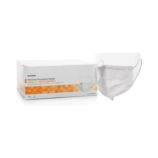 Mckesson MCK Anti-fog Strip Pleated Earloops One Size Fits Most White NonSterile ASTM Level 3 Adult Procedure Mask With Eye Shield - Box/25