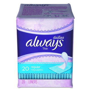 Always Regular Thin Pantiliner Unscented, 20 Count, 24 Per Case