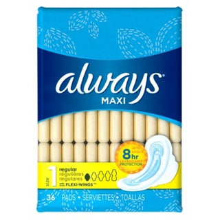 Always Size 1 Unscented Maxi Regular Pads With Wings