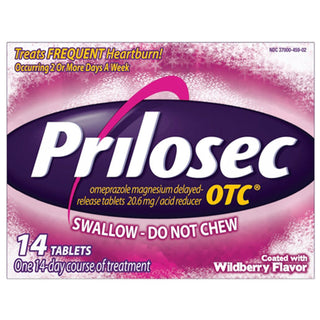 Prilosec OTC Heartburn Relief, Omeprazole, Acid Reducer Tablets, Wildberry Flavor, 14 Ct