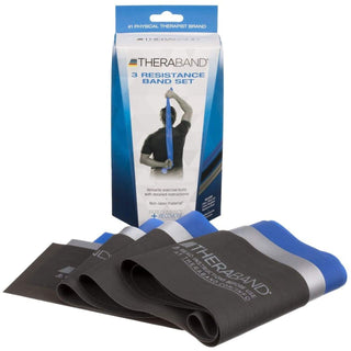 Theraband 13075 Professional Non-Latex Elastic 3 Resistance Advanced Set, Blue/Black/Silver