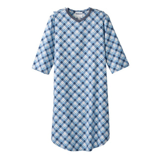 Silverts Patient Exam Gown - Diagonal Blue Plaid, Small