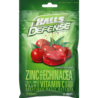 Halls Defense Harvest Cherry Zinc And Echinacea Dietary Supplement Drops 25 Ct Bag