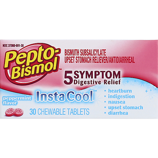 Pepto-Bismol Insta Cool Upset Stomach Reliever/Antidiarrheal, Chewable Tablets, Peppermint Flavor