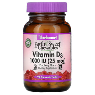 Bluebonnet Nutrition Earth Sweet Vitamin D3 1000 IU Chewable Tablets, Raspberry