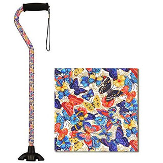 NOVA Medical Products Sugarcane, Walking Cane With All Terrain Rubber Quad Tip Base And Carrying Strap, Butterfly Symphony Design