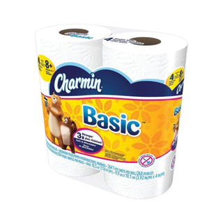 Charmin Basic 1-Ply Double Toilet Paper Rolls 4 Ct Pack