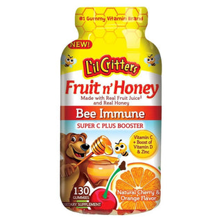 L'il Critters Fruit N 'Honey Bee Immune Super C Plus Booster Cherry & Orange - 130 Gummies