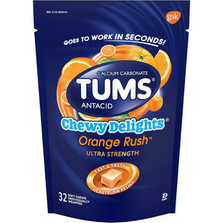 Tums Chewy Delights Antacid, Ultra Strength, Soft Chews, Orange Rush