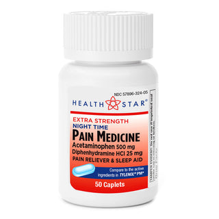 Health Star Acetaminophen Night Time Pain Medication 500mg Caplets 50 Per Bottle