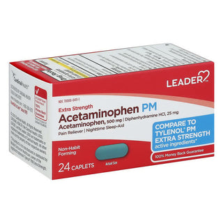 Leader Extra Strength Acetaminophen PM, 24 Caplets – Pain Reliever & Nighttime Sleep Aid