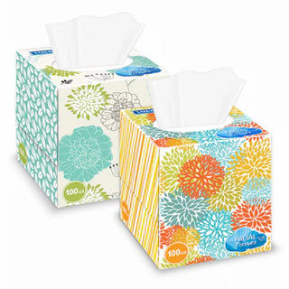 Lucky Super Soft Facial Tissues, Unscented, 100 Ct, Assorted Colors & Designs, Cube Box