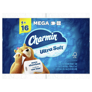 Charmin Ultra Soft Bathroom Tissue, Septic Safe, 2-Ply, White, 244 Sheets/Roll, 4 Rolls/Pack, 6 Packs/Carton
