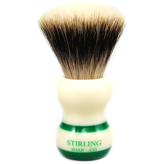 Stirling Soap Co. Green Striped Handle Fan Knot Badger Shaving Brush
