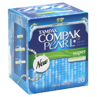 Tampax Pearl Compak Super Unscented Plastic Tampons 20 Ct Box