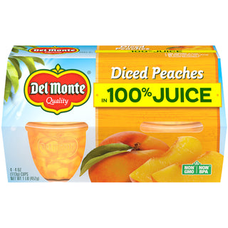 Del Monte Diced Peaches Fruit Cup In 100% Juice, 4 Ounce Pack O