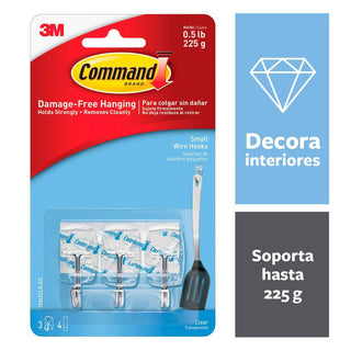 Command 3M-Command 117067Clr-Es Small Wire Hooks, Holds 225 Gr. Each Hook, Clear, 3 Hooks And 4 Strips/Pack
