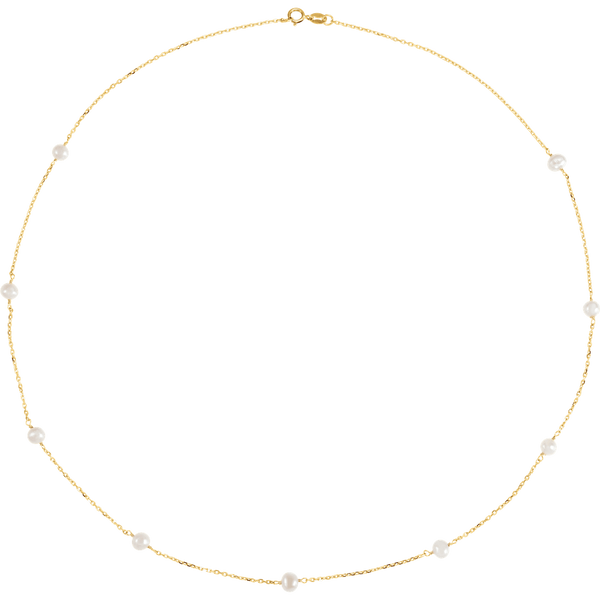Delphine solid 14K gold freshwater pearl station necklace, 18 inch