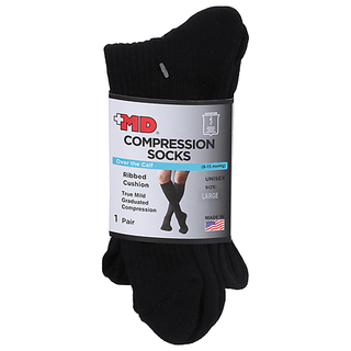 MD USA Ribbed Cotton Compression Socks – Cushion Soles (Black, Large)