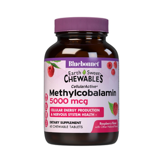 Bluebonnet Nutrition, EarthSweet, Methylcobalamin, Vitamin B-12, Natural Raspberry Flavor, 5000 Mcg, 60 Chewable Tablets