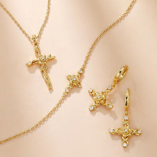 Floral Cross March Daffodil Birth Flower Necklace